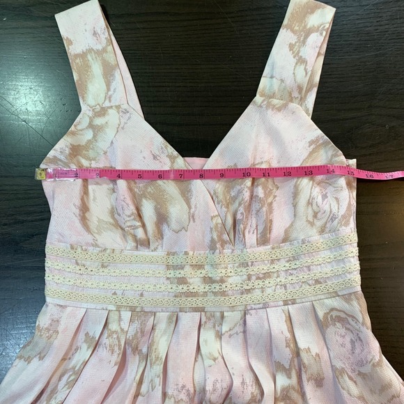 Sundance‎ Pink Silk Floral Midi Dress Size 6 Lace Empire Waist Romantic Party - Picture 5 of 13